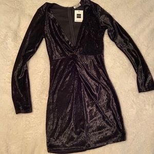 Velvet Low Cut Little Black Dress